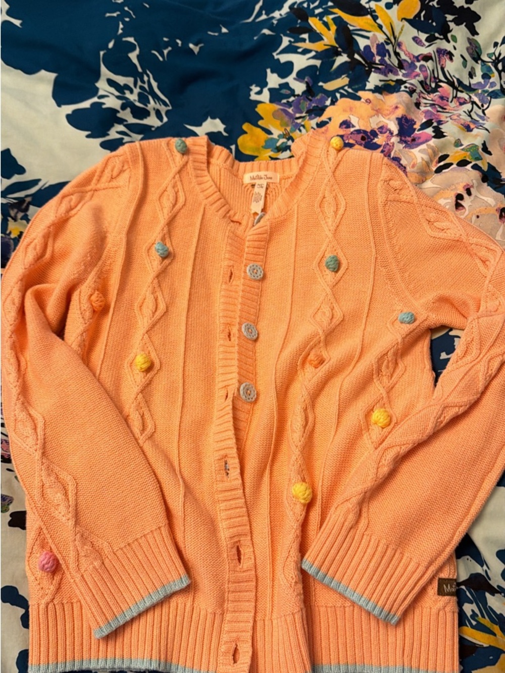 Matilda Jane Peach Cable-Knit Pom Pom Cardigan Sweater - girls 12